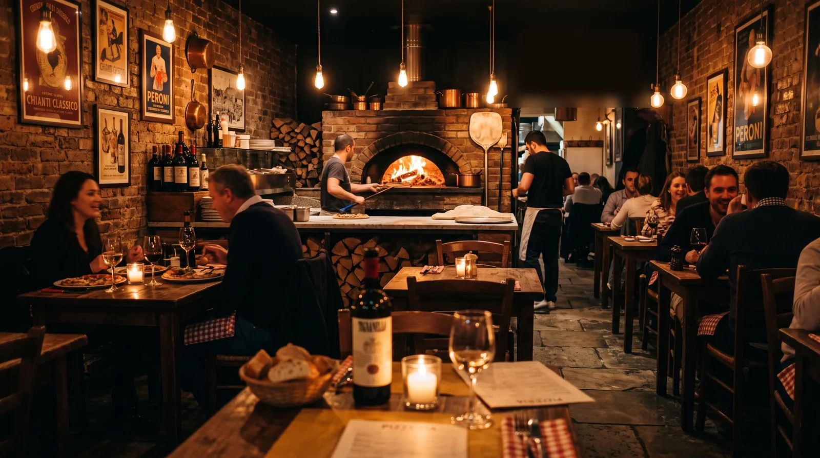 Innenraum der FORNO Pizzeria am Abend